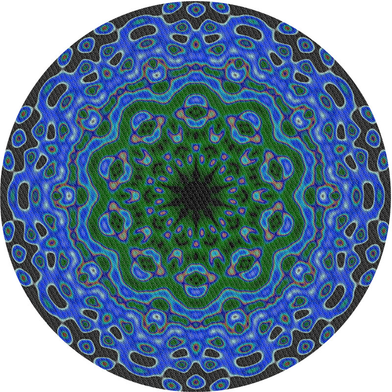Tapis bleu/vert tissé à la machine, Rond 6 pi