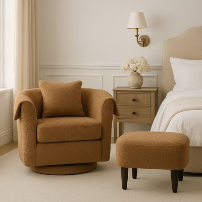 Chenille Swivel Accent Chair with Ottoman