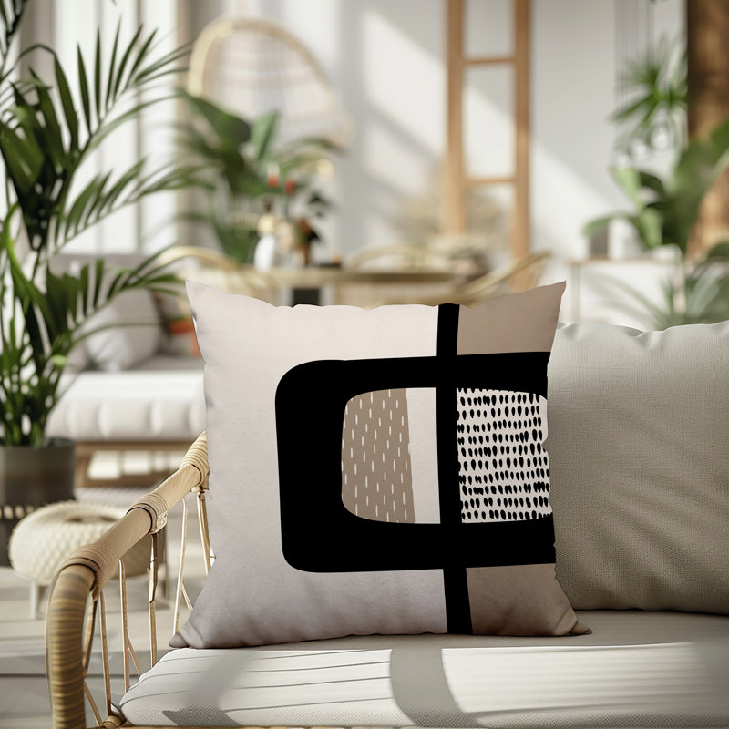 Coussin carré intérieur / extérieur pia, H 15 po x l 15 po, Beige / noir / blanc cassé