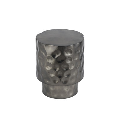 Round End Table With Glossy Finish, Hand - Hammered Stainless Steel, Nickel Color For Primary Area Decor Freestanding Open Storage, Modern Style, Available In Copper, Gold Or Silver