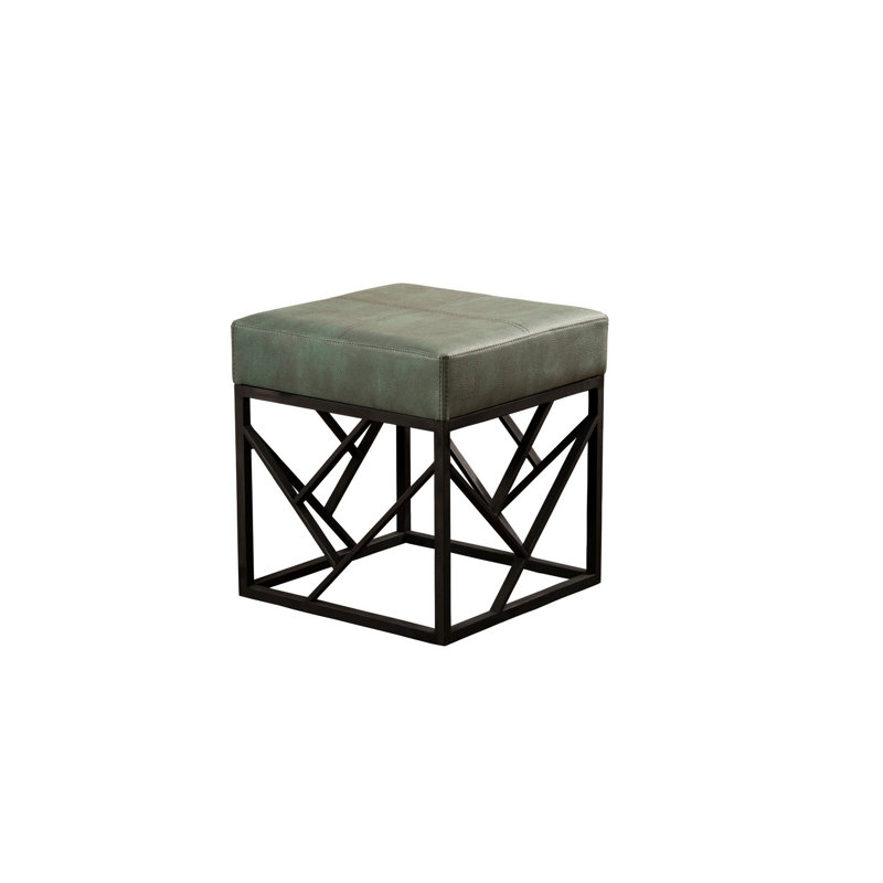 Pouf de style industriel, vert, 18,1 po x 17,3 po x 18,1 po | 32 mousses en mousse pour plus de confort | Structure et pieds robustes en métal, faciles à nettoyer | Parfait pour les salons modernes, les sièges d'appoint et la décoration