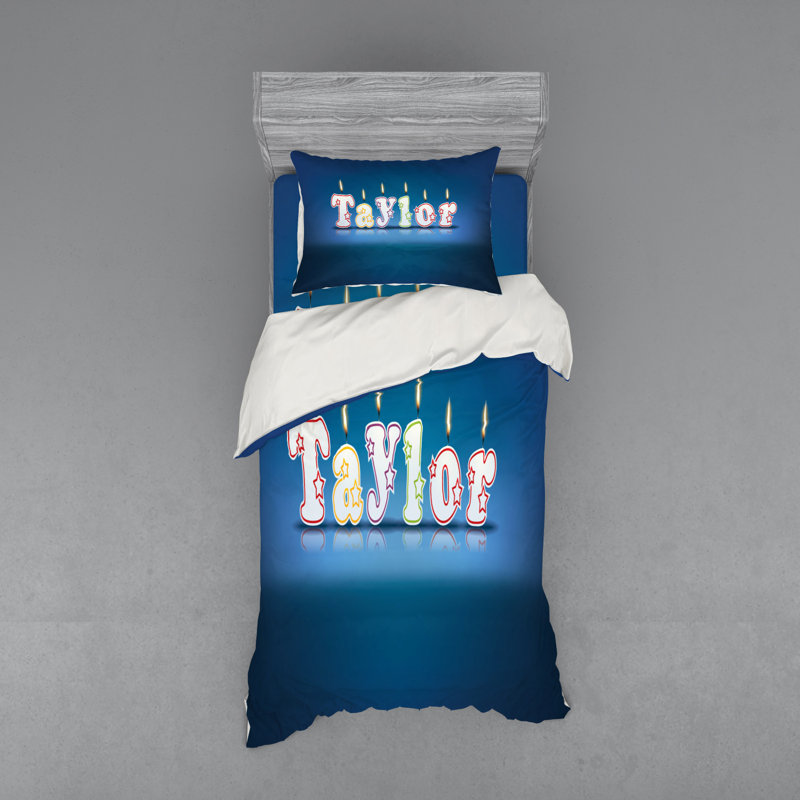 Ensemble de housse de couette moderne et contemporaine en microfibre bleu / blanc