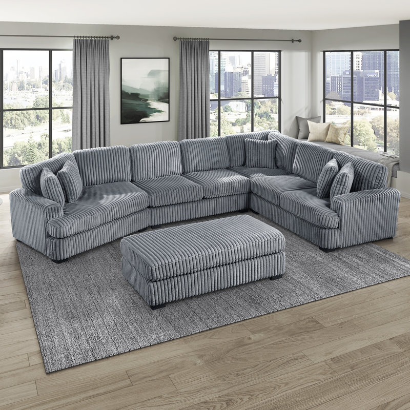 Canapé modulaire avec repose-pieds 156 po Showstead - Canapé modulaire avec repose-pieds Corduroy, Velours côtelé gris
