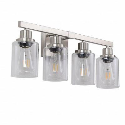 24" Modern Style 4-Light Configuration For Bathroom Use Vanity Light Fixture Fixture Fixture  - In Brushed Nickel Finish Metal Material Finish With Clear Glass Material Shades