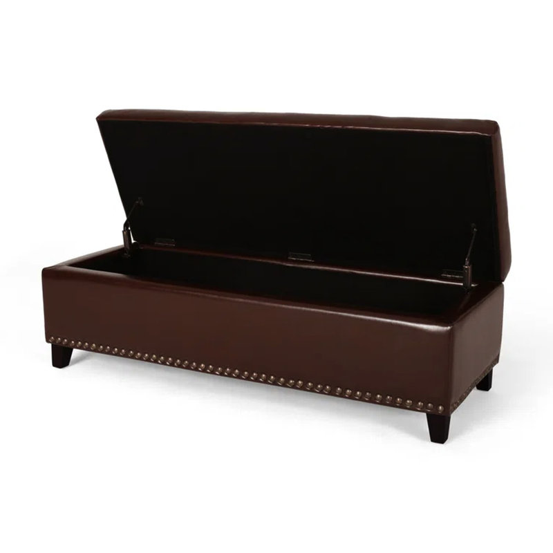 Stylish Leather Featuring Waffle Design And Nailhead Trim - Chestnut, 51.43W X 19.12D 15.5H, Generous Storage Area Contemporary In Chestnut With Modern Tufting Available
