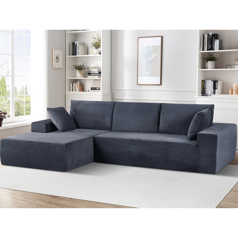 Dark Gray Left Facing Soft Corduroy 4 - Seat Convertible , Full Foam Cushioned, No Assembly For Bedroom Modern Comfy Sectional, With Foam,