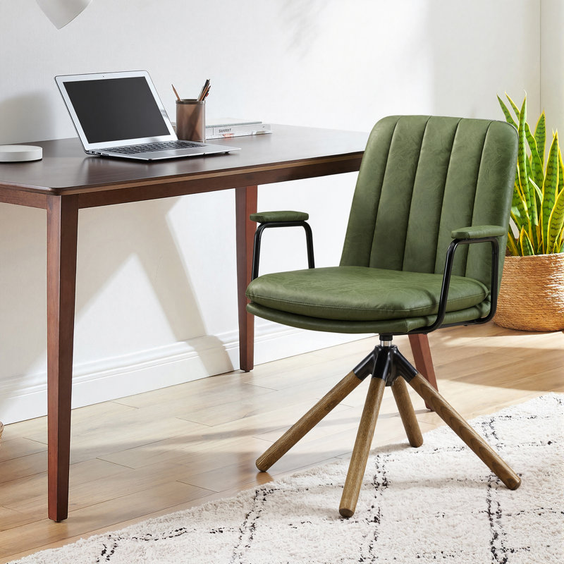 Jadd Swivel Faux Leather Home Office Task Desk Chair, Green