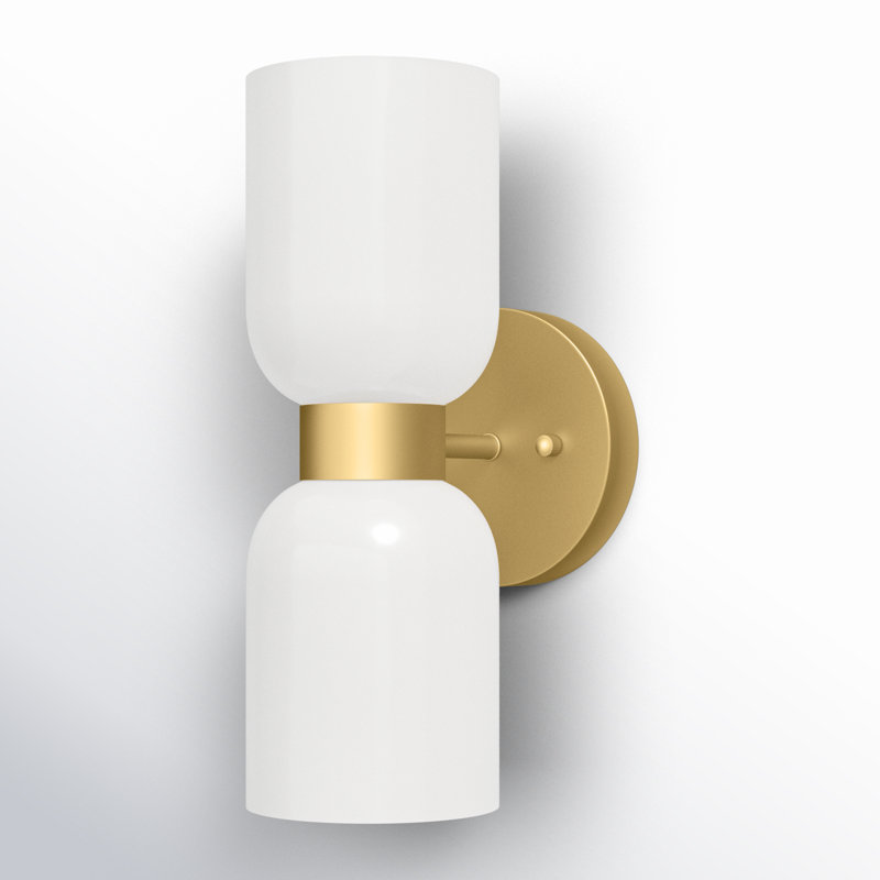 Eugenie 2-Light Steel Dimmable Armed Sconce, Brushed Gold, White