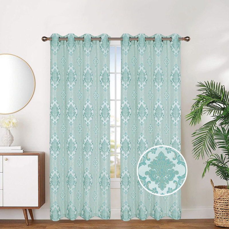 Advika Linen Room Darkening Curtain Single Panel, Aqua
