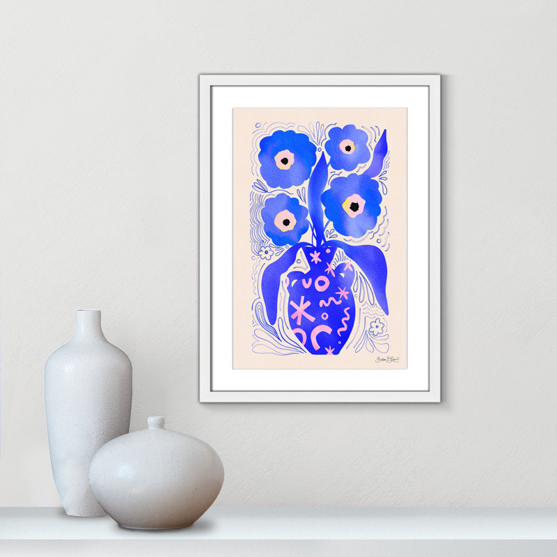 «Blue Flowers Matisse» par Bloom, Blanc satiné, L 17 po x H 23 po, Imprimé mat
