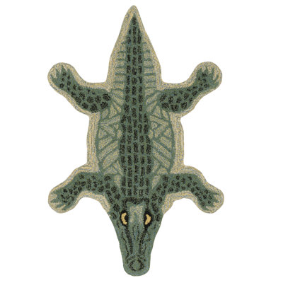 Harjo Crocodile Shaped Green Accent Rug