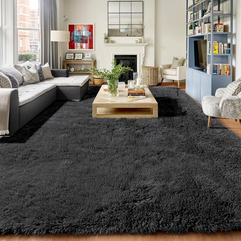 Shahen Rectangle Shag Area Rug, Rectangle 5' x 8', Dark Gray