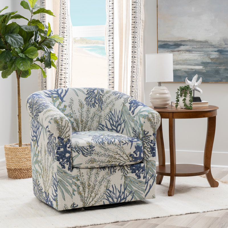 Carmorn Ocean Upholstered Swivel Barrel Armchair, Blue Green Polyester