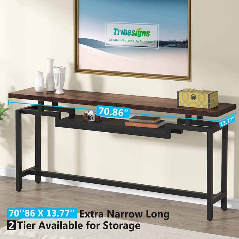 70.86'' Console Table, Brown Top/Black Base