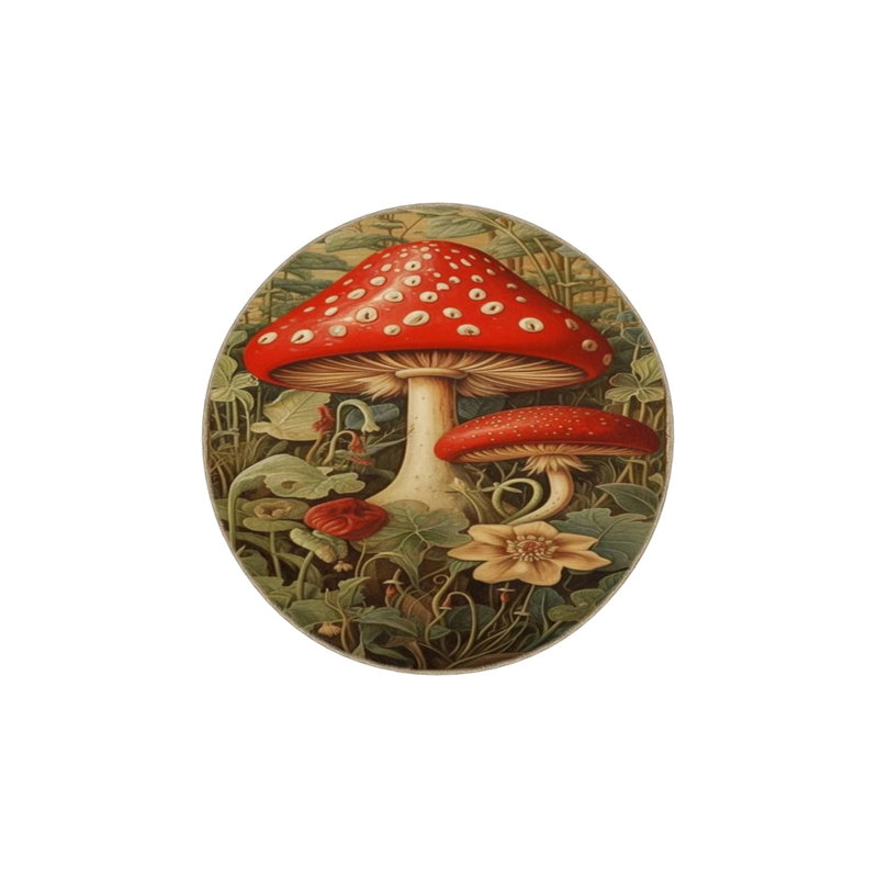 Red Hat Mushroom Patterned Modern Decorative Washable Carpet, Round 4'