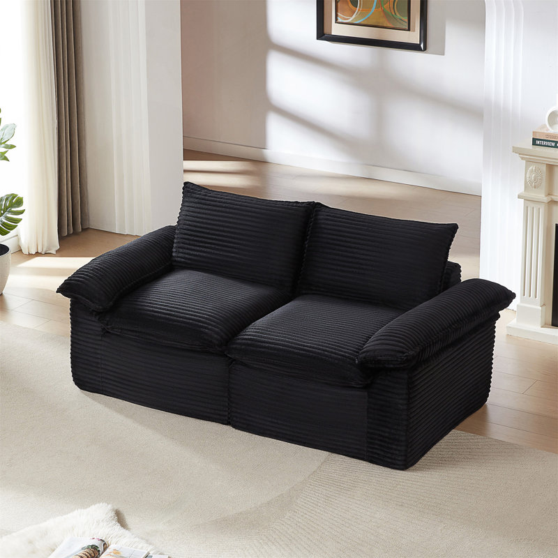Modern Corduroy Cloud Sofa, Black Corduroy