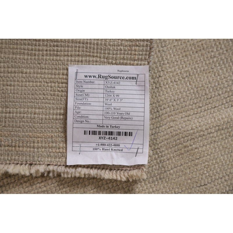 One-of-a-Kind Runner 3' 3'' X 39' 6'' 1910s Runner Wool Area Rug in Beige