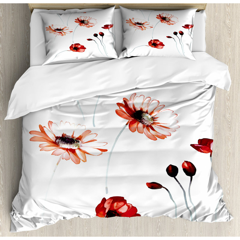 Cottage Americana Polyester Floral Duvet Cover, Queen Duvet Cover + 2 Shams