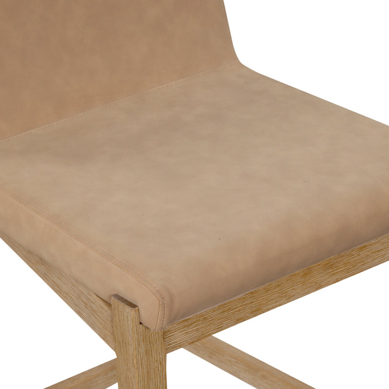 Light Brown Faux Leather Counter Stools with Wooden Legs, Set of 4