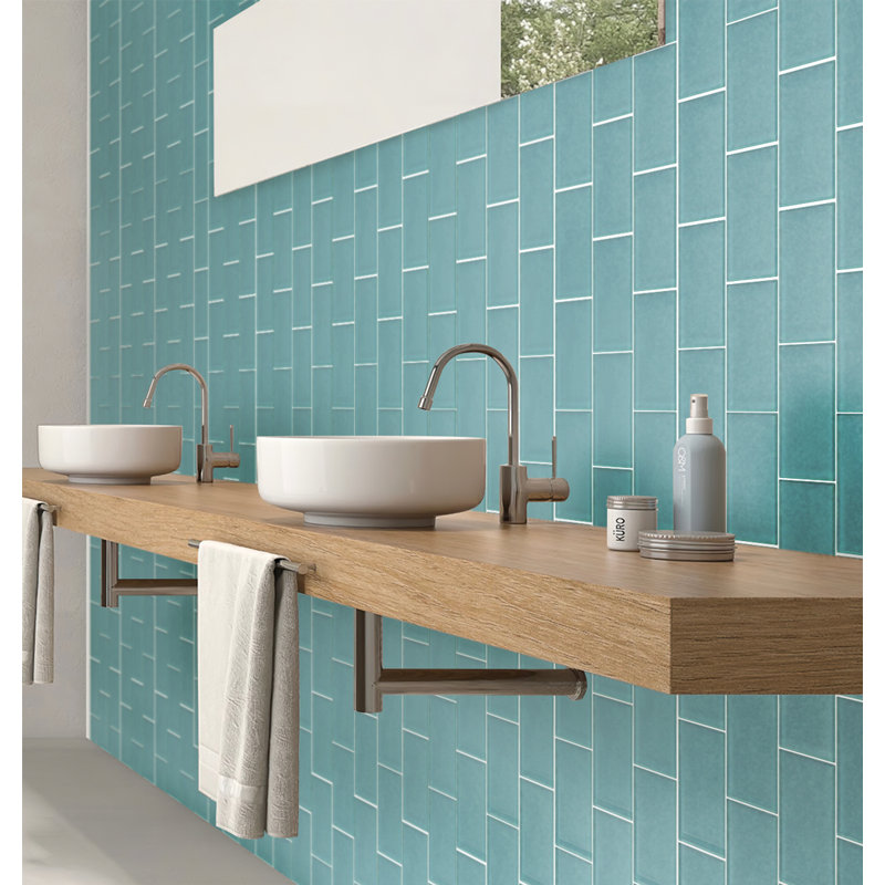 6'' x 3'' Glass Subway Wall Tile, Aqua