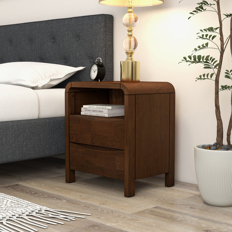 Lionel Mid Century Modern Wood Nightstand 2-Drawer