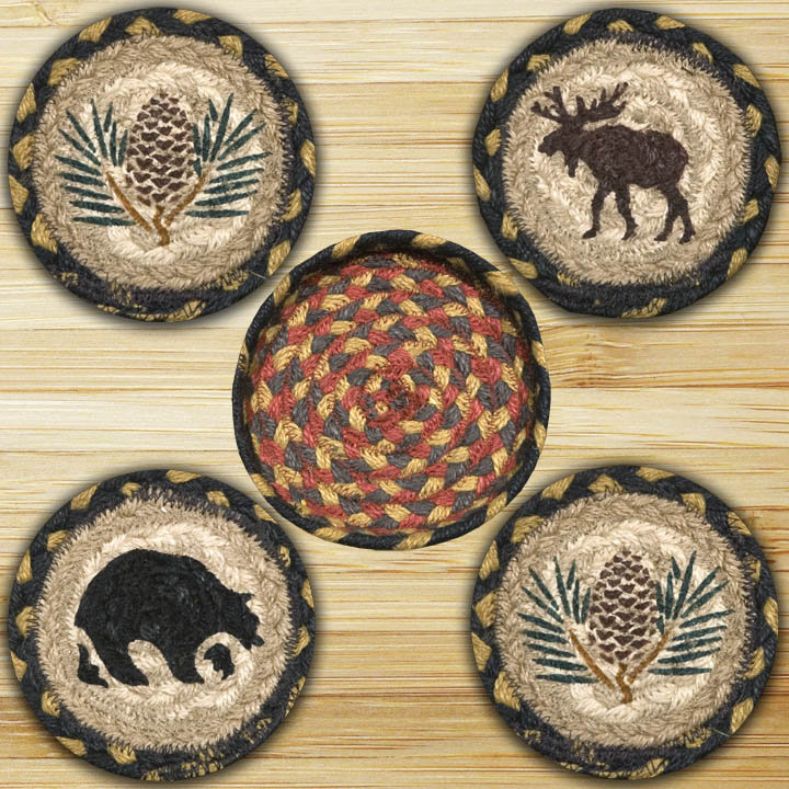  Round Jute Coasters in Basket Hand Stenciled Design 5"x5"