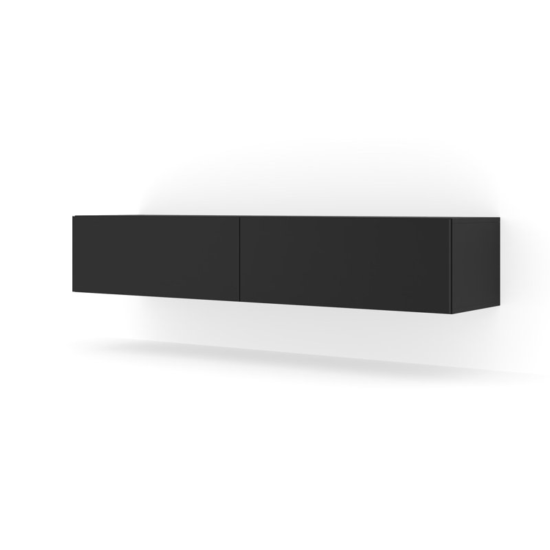 Sleek Shundra Wall-Mounted TV Cabinet in Black Mat, 30cm H x 160cm L x 40cm W