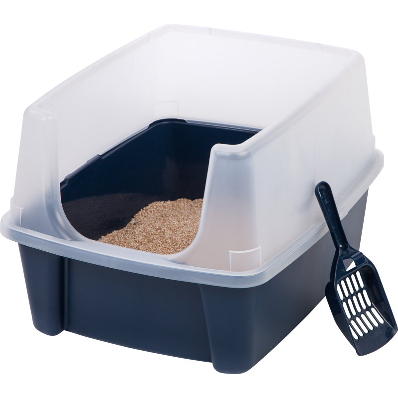 Navy High-Sided Open-Top Cat Litter Box with Scoop
