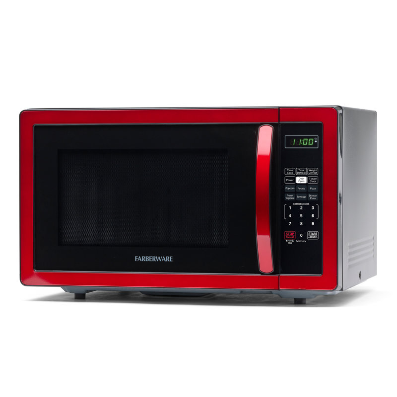 Farberware Classic Countertop Microwave Oven, 1.1 Cubic Feet cu. ft., 1000 watts, with Child Lock, Metallic Red