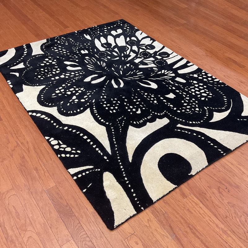 Tapis noirs / blancs en laine touffetés à la main Indo