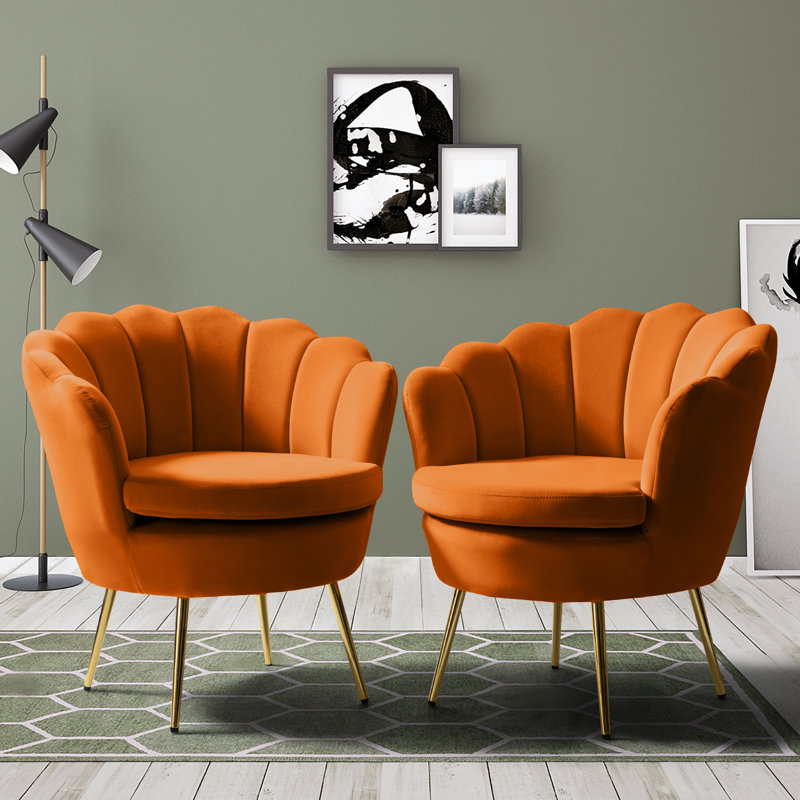 Fauteuil demi-tonneau en velours 30 po Hendrix, Orange