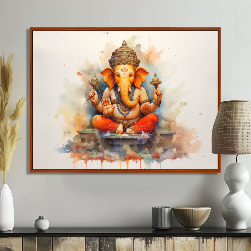 Éléphant vibrant d'Hinduisim II, H 30 po x l 40 po x P 1,5 po, Cadre flottant brun