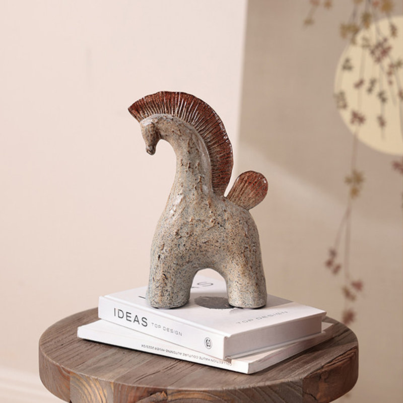 Image d'un cheval en céramique décorative, 9.57"H×5.31"L×2.76"W, Red