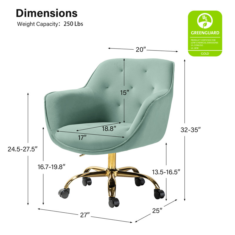 Chaise de travail Clio à hauteur réglable, Velours sauge