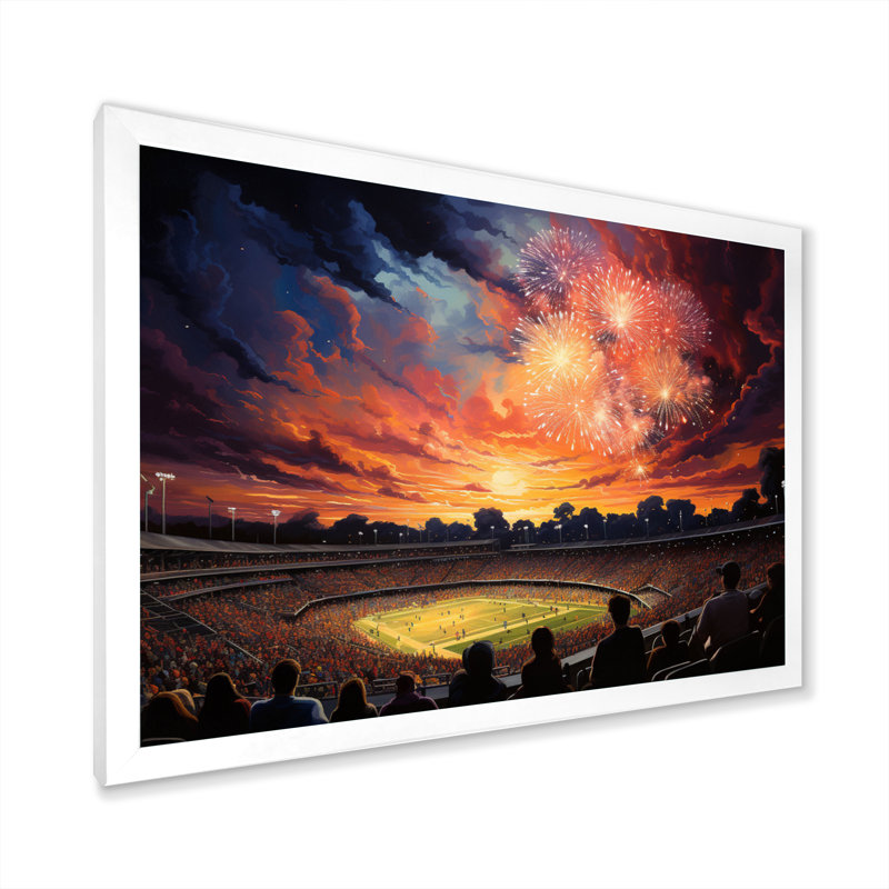 Koley Sport Stadium sous les projecteurs sur toile, H 24 po x l 32 po x P 1 po, Cadre simple blanc