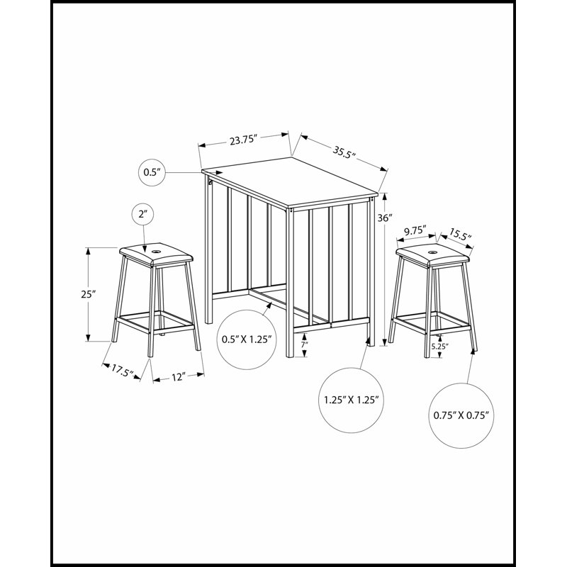 Ensemble de salle à manger 3 pièces à hauteur de comptoir contemporain avec table rectangulaire de 36 pouces et chaises assorties pour petites cuisines