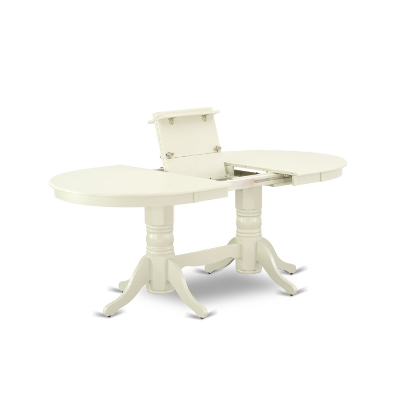 L'ensemble de table de salle à manger 5 pièces comprend une table de cuisine ovale avec rallonge papillon et 4 chaises Parsons en tissu beige clair, lin blanc