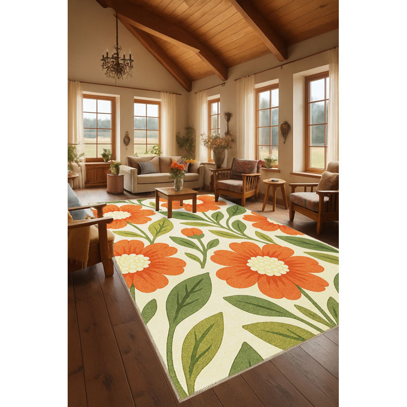 Tapis orange tissé lavable Mosso, 2'4" x 3'11"