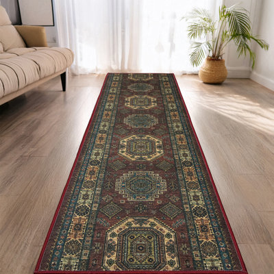 Custom Size Anti Slip Low Profile Oriental Isfahan Machine Printed Design Runner Rug by Feet