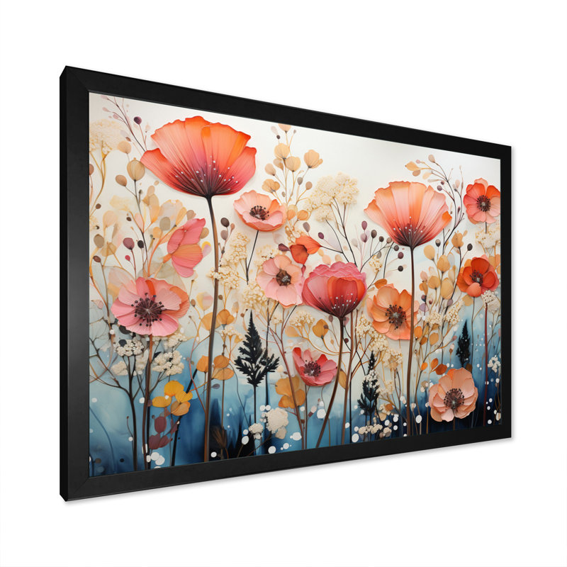 «Coral Whimsical Botanical Wilds I», reproduction, Cadre simple noir, H 30 po x l 40 po x P 1,5 po