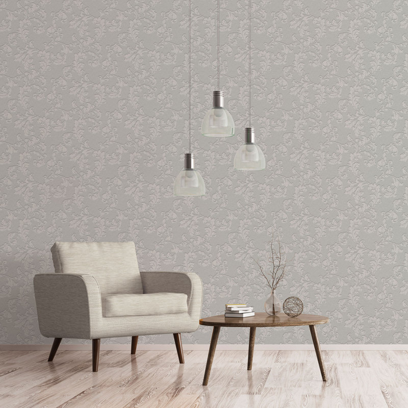 Emporium 10m x 53cm 3D Embossed Matte Wallpaper Roll, Light Grey