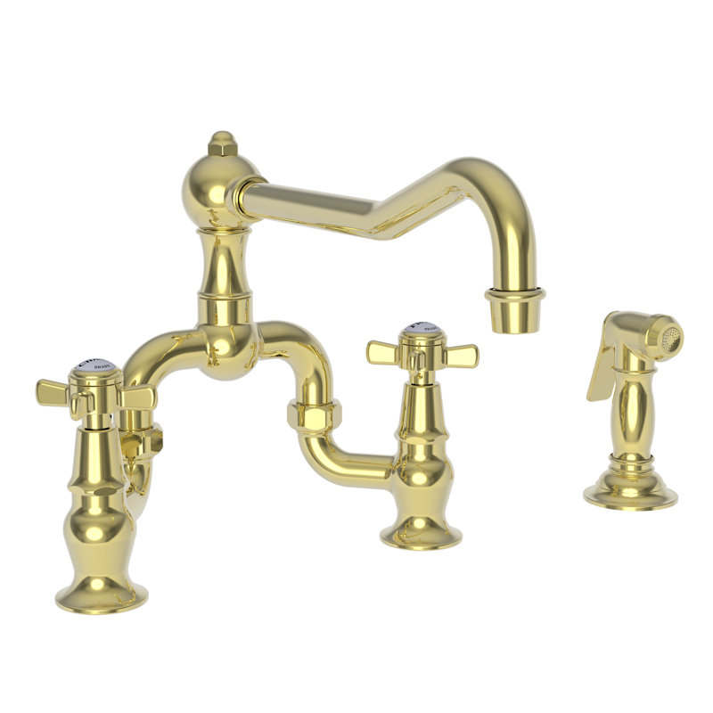Fairfield Kitchen Bridge Faucet with Side Spray, Forever Brass