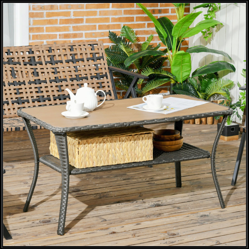 Table basse en rotin PE avec tablette de rangement Outsunny