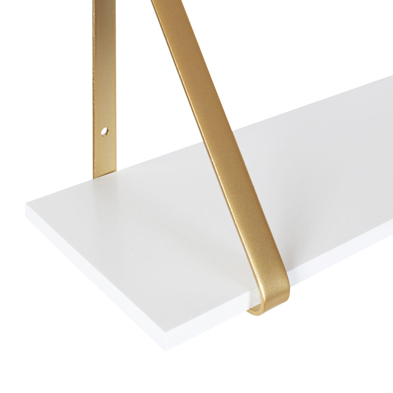 Tablette de support en sapin Mcmartin, Blanc / Doré, H 8,27 po x l 27,50 po x P 6,89 po