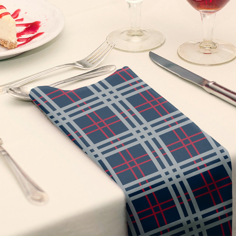 Serviette de table de luxe en retour New England, L 22 po x l 22 po, Bleu nautique / rouge / argent nouveau siècle, Coton