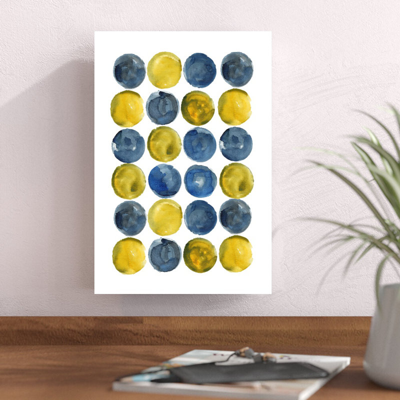 Reproduction d’art sur toile tendue jaune/bleu à pois, H 12 po x l 8 po