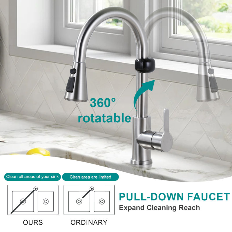 Brushed Nickel Stainless Steel Touchless Pull Down Kitchen Faucet