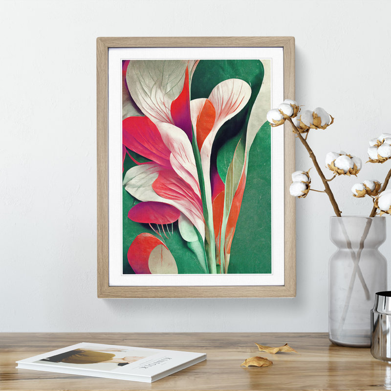 Pretty Abstract Flowers No.4 - Wall Art, 48cm H x 36cm W, Oak Framed, White