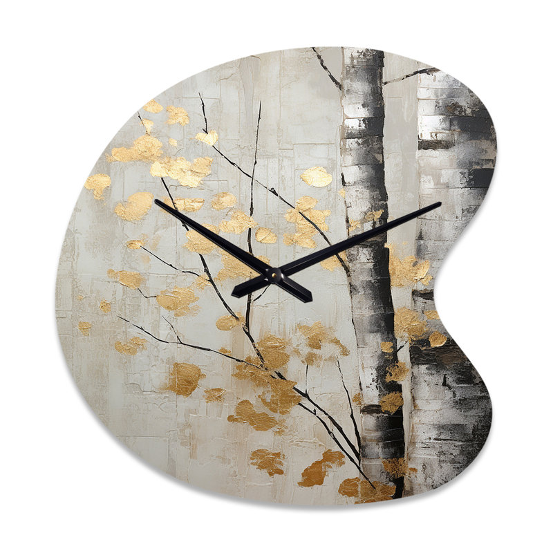 Tree Whispers Of Gray and Gold - Horloge murale unique en métal de forme unique, horloge murale asymétrique traditionnelle