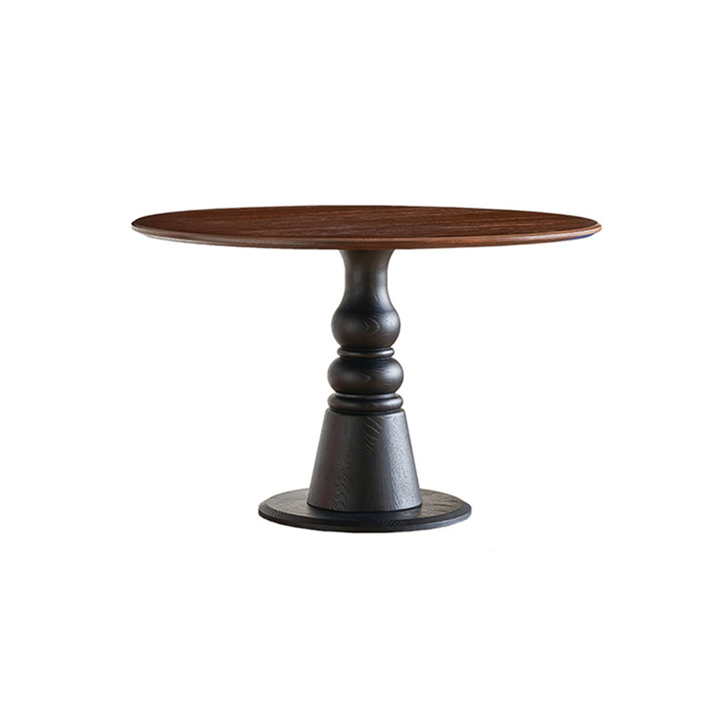 Brown Black Round Solid Wood Dining table, 29.53" H x 39.37" L x 39.37" W